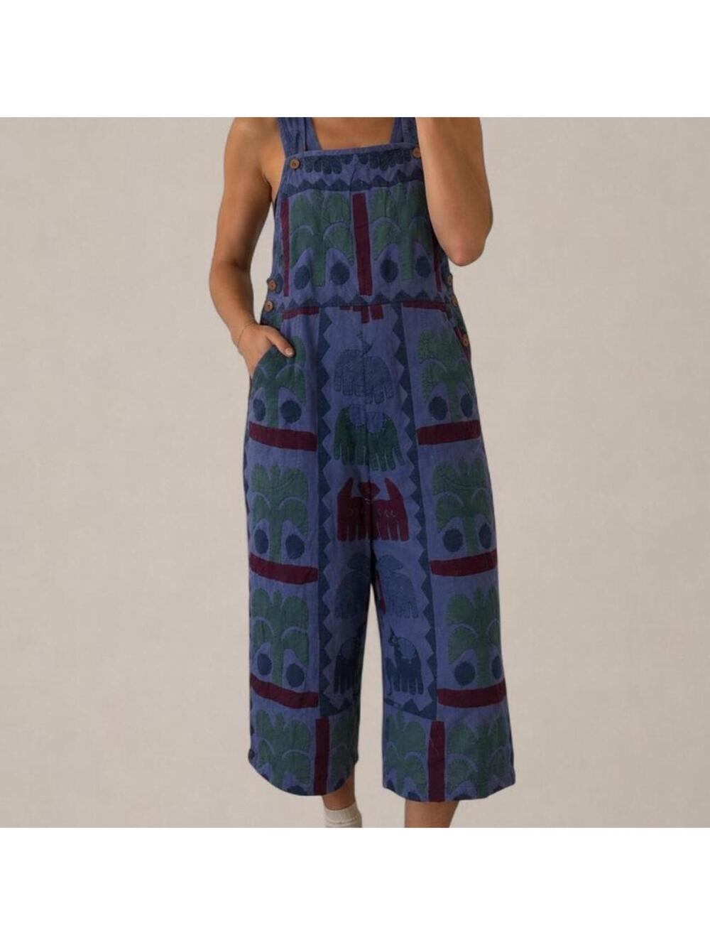 Vintage Silver Stream Abstract Print Overalls – Size XL